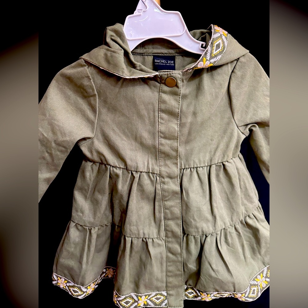 New Rachael Zoe Toddler Baby Girl Cargo Jacket Olive Green Embroidered 18 month